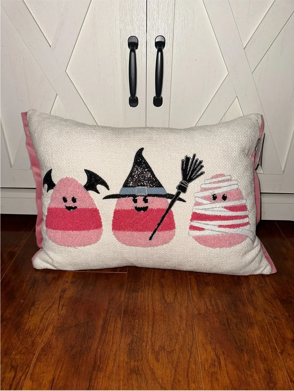 Halloween Pink Candy Corn Trio in Costumes Decorative Pillow